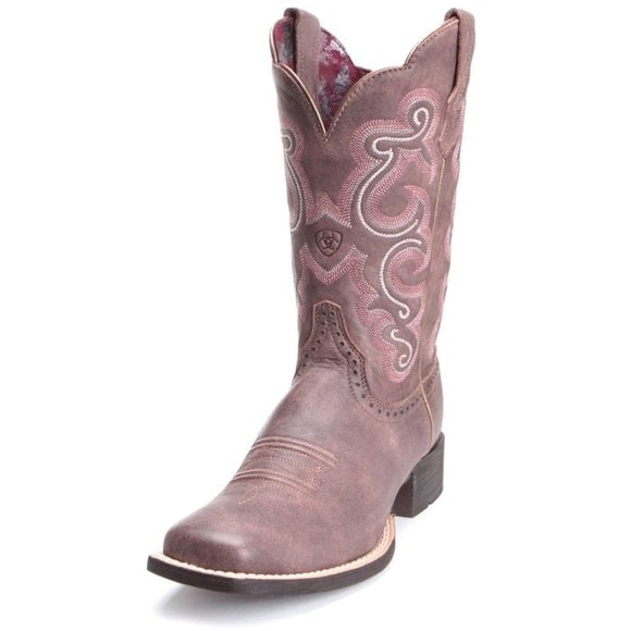 Ariat Womens Quickdraw Pink Stitch Cowboy Boots Brown size 6.5B